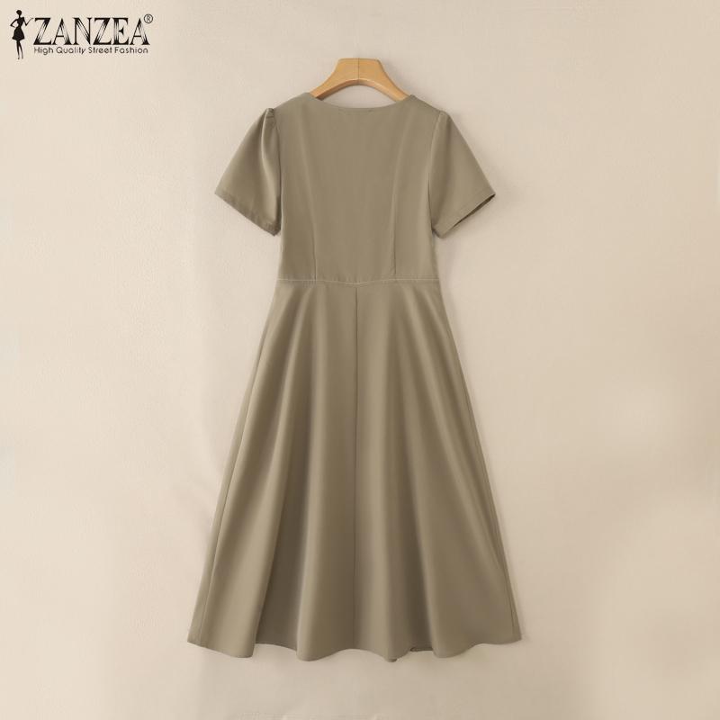 ZANZEA Dámské letní ležérní patchworkové šaty s krátkým rukávem a výstřihem do V