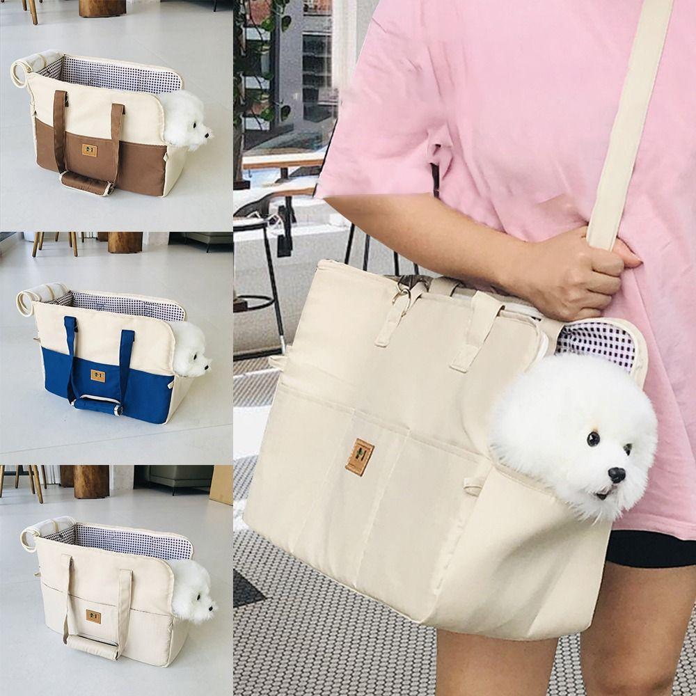 

Removable Cushion Portable Pet Carrier Canvas Mesh Carrier for Small Cats and Dogs бежевий