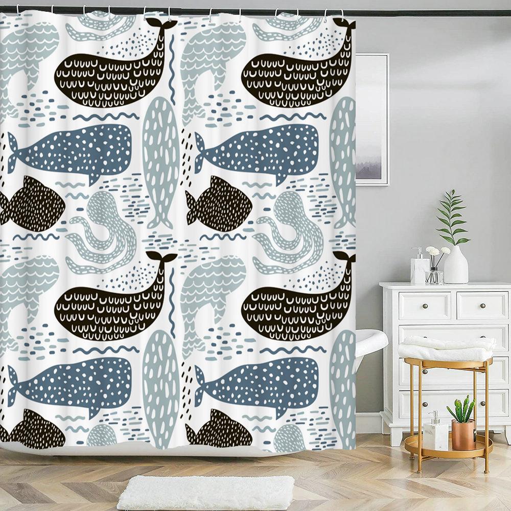 Cat Printed Shower Curtain Cartoon Animal Bath Curtains Bathroom For Bathtub Bathing Cover Shower Curtains with 12 Pcs Hooks