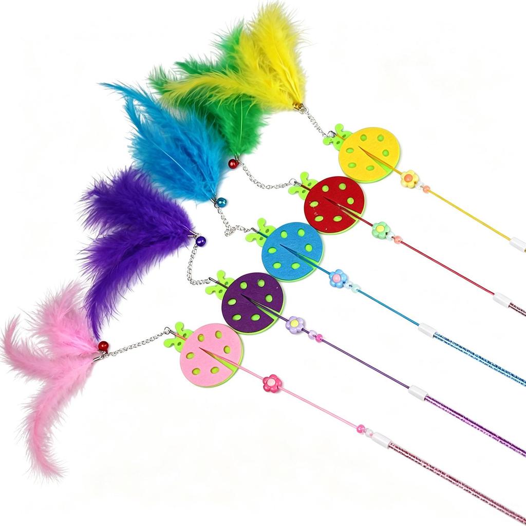 Bite-Resistant Feather Cat Teaser with Bell - Long Handle Toy for Self-Entertainment and Boredom Relief