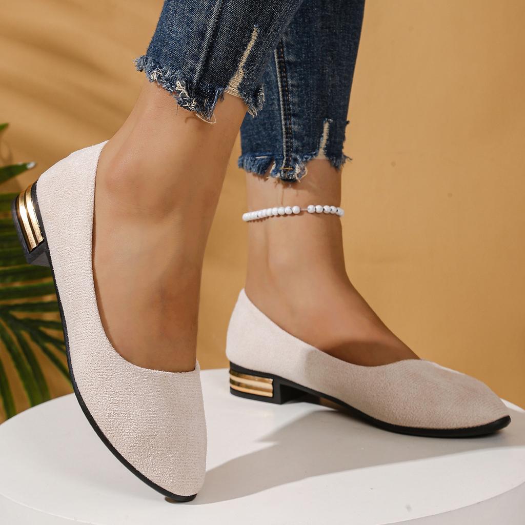 Women Low Heel Pumps Slip-On Spring Autumn Loafers Low Heel Pointed Toe Casual Shoes Women Comfortable Soft Rubber Sole Sneakers