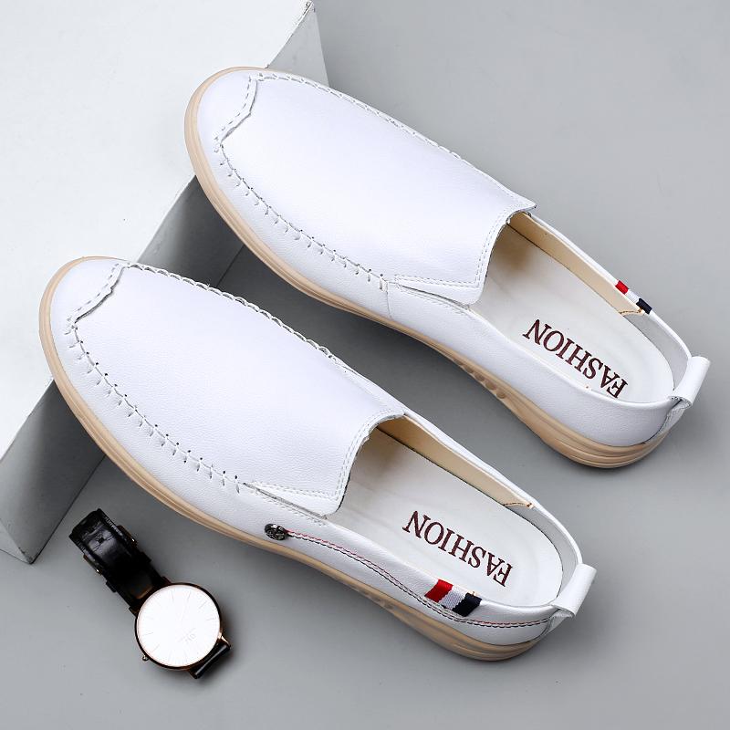 Real Leather Men Casual Shoes All-match Handmade Mens Loafers Moccasins Breathable Slip On Shoes Rubber Non-slip Driving Shoes