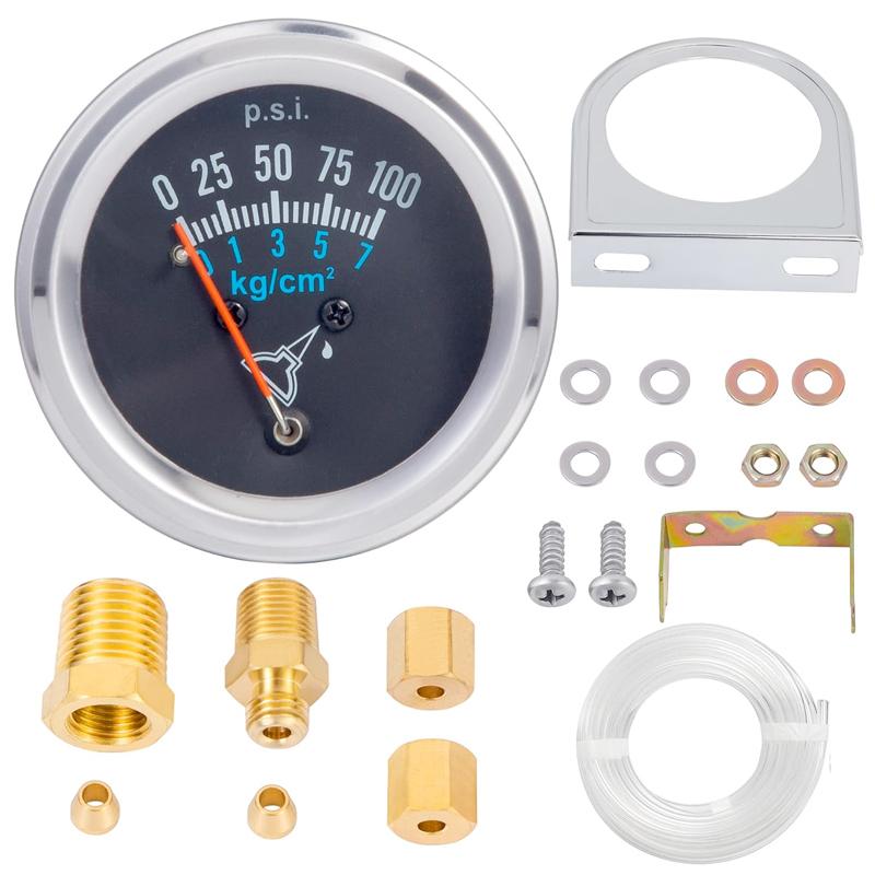 2  52mm Universal Mechanical Pointer Auto Car Oil Pressure Gauge 0-100 PSI Black Face Oil Press Meter 7-153 Oil