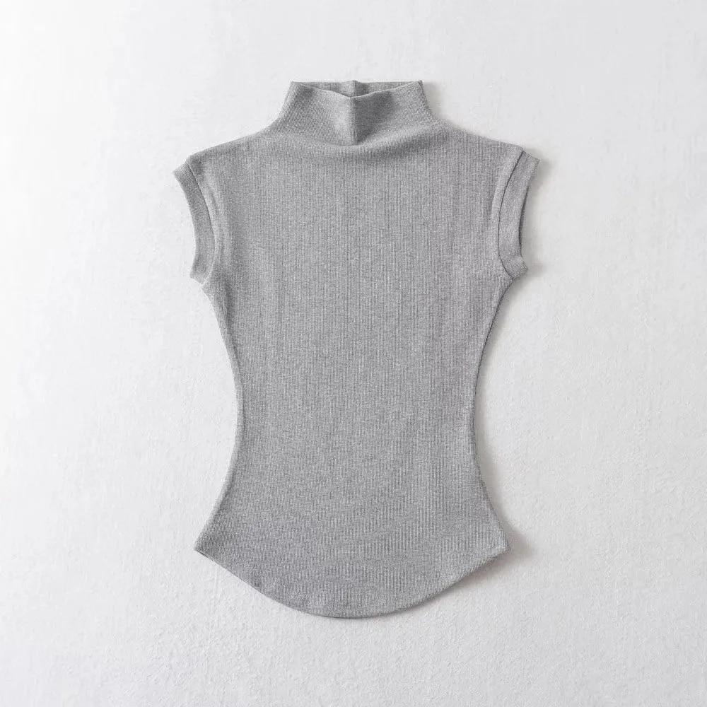 Women Summer Sexy Half Turtleneck Sleeveless T-Shirts Tops Solid Slim Fit Pullovers Causal Tees Shirts Female Streetwear Basics Tees