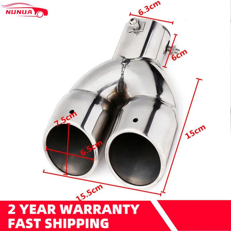 63mm Double Outlet Stainless Steel Chrome Car Muffler Exhaust Pipe Tip End Trim Modified Tail Throat Car Liner Pipe Silver Tools