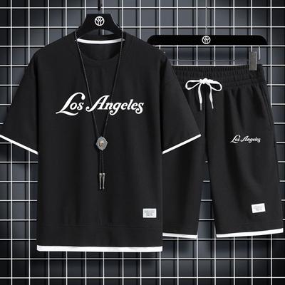 Los Angeles T-shirt en Sportshorts Set Sportset Herenpak Zomer Herenpak Zomer Eenvoudig en Casual Wafel Korte Mouw