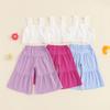 Citgeett Summer Kids Baby Girls Outfit Solid Color Sleeveless Lace Tops and Elastic Casual Wide Leg Pants Clothes Set