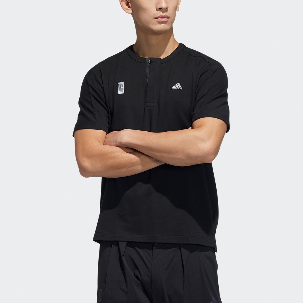 adidas Henley Sport Casual Short Sleeve Tee Men Tops Black GP1816