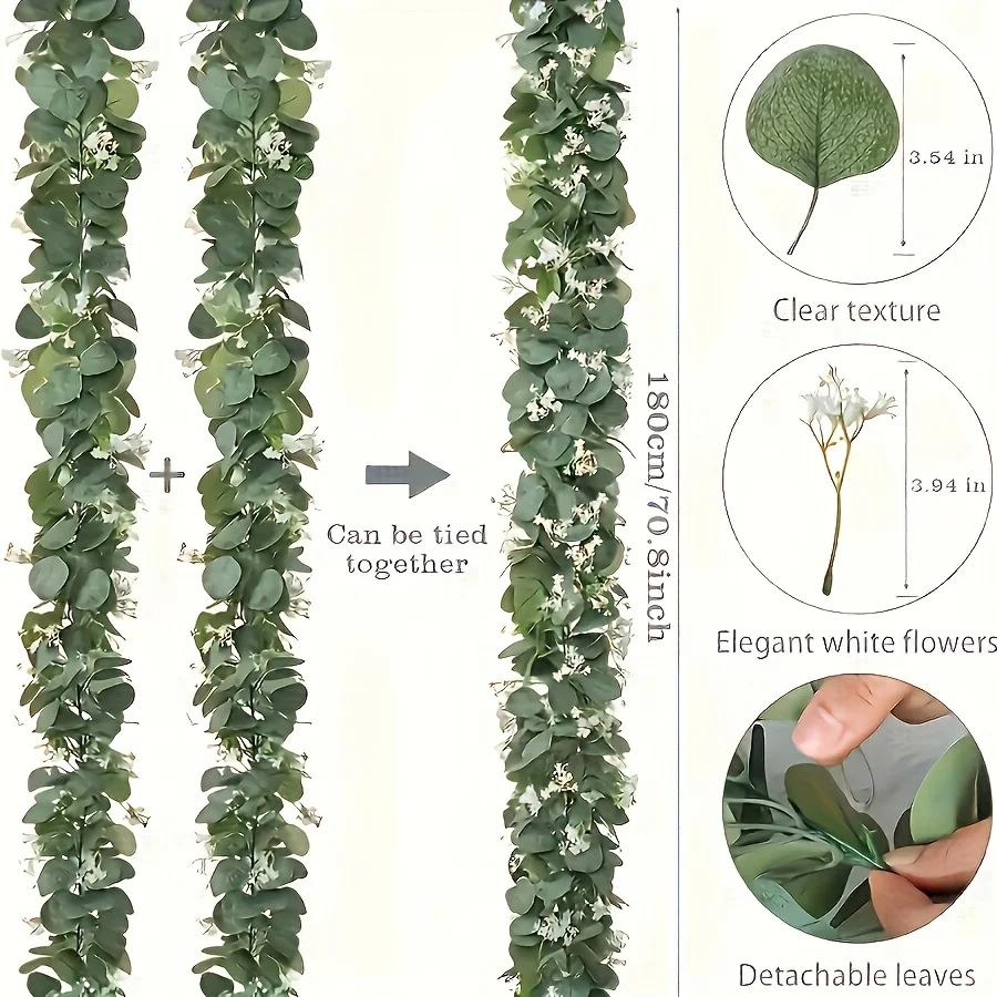Artificial Eucalyptus Wreath Faux Green Vine Wall Hanging Garland for Indoor Outdoor Home Decor Seasons Holiday Wedding Party