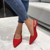 Sandalias de tacón medio de punta abierta sin espalda color verde primavera talla grande para mujer