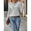 Women Long Sleeve Ribbed Lace Patch Round Neck Casual Top