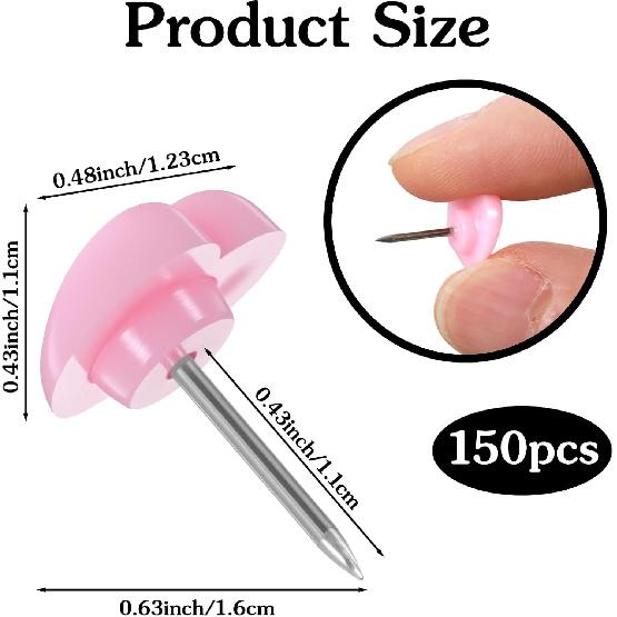 150PCS Cute Heart Push P for Bulletin Board, Decorative Thumb Tacks Pushp, Cork Board Thumbtacks for Classroom Home Office Decor(Pink)