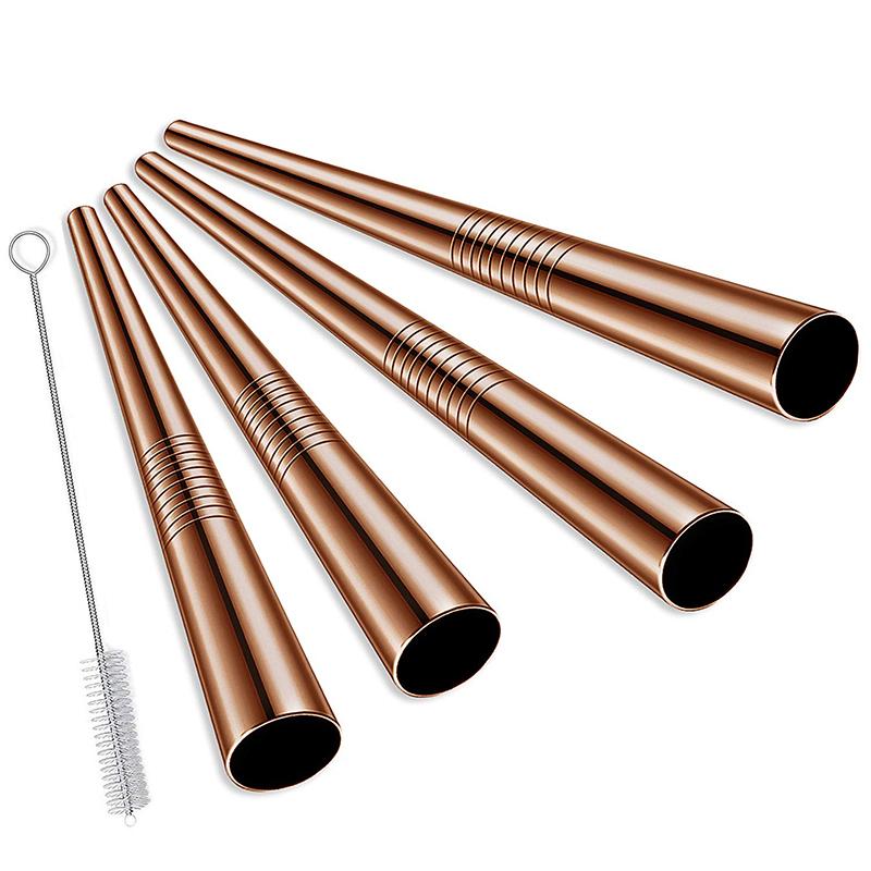 Reusable Boba Drinking Straws with Cleaning Brush 4Pcs Extra Wide Stainless Steel Metal Bubble Tea Straw for Smoothie MilkShakes