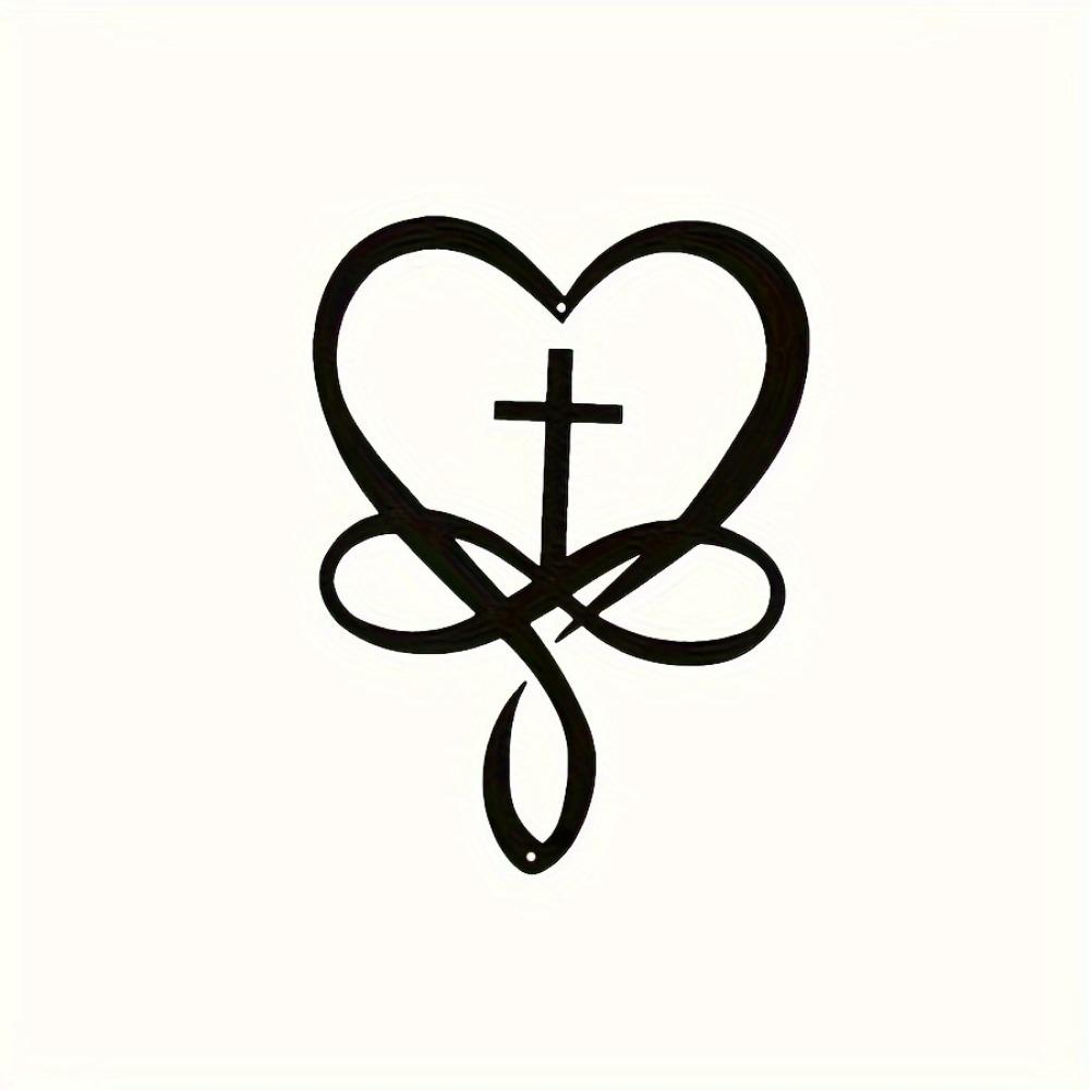 1pc Heart Cross Metal Wall Art Vintage Religious Sign Home Living Room Office Bar Cafe Decor Valentine Gift