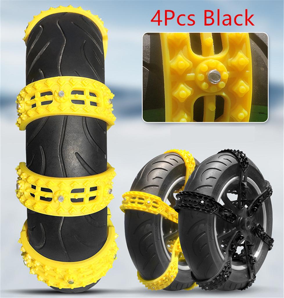 4× Motorcycle Bicycle Wheel Tire Anti-Skid Snow Chain 60cm Black Non-slip Chains