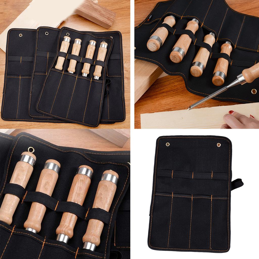 Canvas Roll Holder Tool Bag Carrying Case Pouch Pockets Organizer For Carpenter Cutter Hammer Chisel Wrenches Gouges