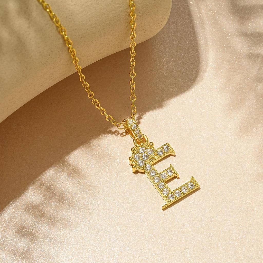 Gold-Plated Zircon Crown Letter Pendant Necklace - Women's Versatile Choker