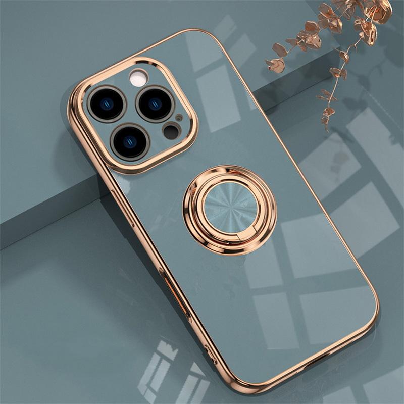 

Однотонный глянцевый чехол-держатель для кольца на палец для iPhone 16 Pro Max 15 Pro 14 13 12 11, роскошное покрытие, мягкий противоударный чехол для защиты линз из ТПУ iPhone 15 Pro Max серый