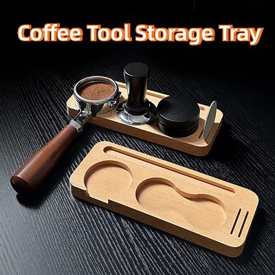 Wood Coffee Tamper Holder 51/53/58mm Coffee Handle Cloth Powder Wood Base Storage Tray Espresso Tamping Mat Accessory Barista