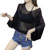 Summer V-neck seven-point bat-sleeved hollow blouse women's TK popular loose and thin outer top knitted sweater