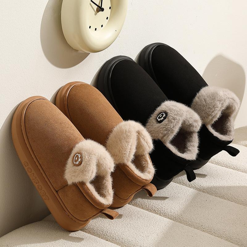 Bag Heel Cotton Slippers Winter New Couples Wear At Home Velvet Warm Non-slip Cotton Shoes Winter