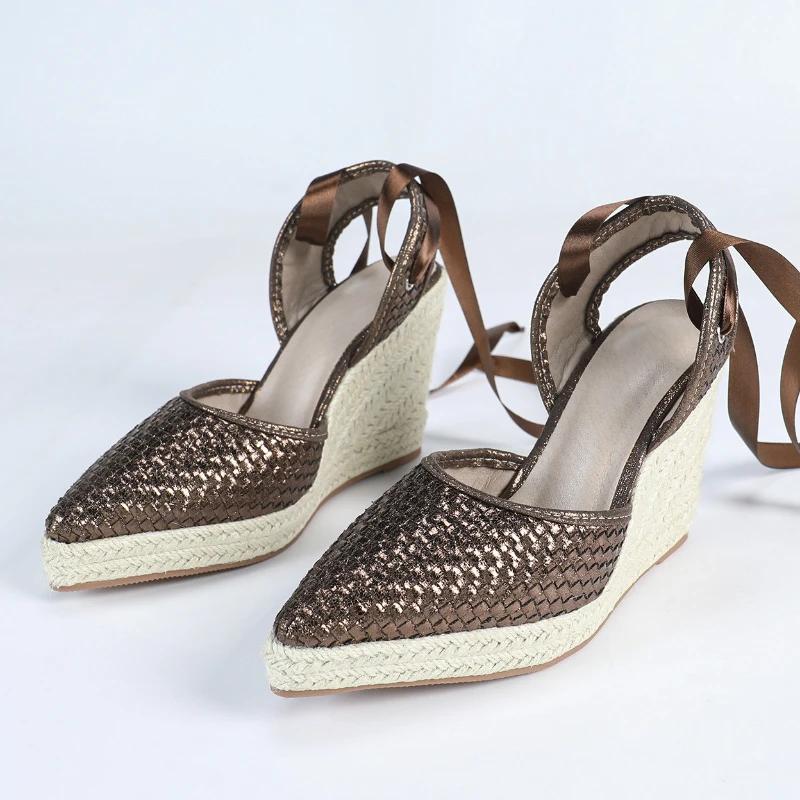

Простые Модные Босоножки на Ремешках Большого Размера 35-42 Женская Обувь Элегантные Плетеные Босоножки на Танкетке Женские Удобные Дизайнерские Брендовые Сандалии Женские 42 темно-коричневого