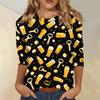 Women's Casual Three Quarter Sleeve Round Neck Top Oktoberfest Beer Print Lightweight Comfortable Fit Pullover Shirt