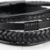 PU Leather Braided Bracelet Men Black Simple Fashionable Alloy Buckle Woven Bracelet Jewelry Accessory