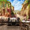 Mural Small Town Street View European Style Wallpaper Retro Cafe Restaurant Bar Background 3d Wall Murals