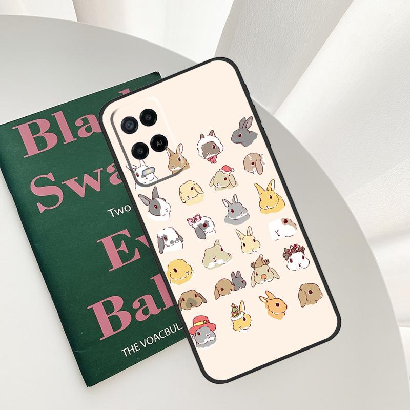 Cartoon Rabbit Bunny Case For Oppo A52 A72 A76 A96 A54 A74 A94 A54S A57S A58 A78 A98 A57 A77 A15 A16 A17 Cover