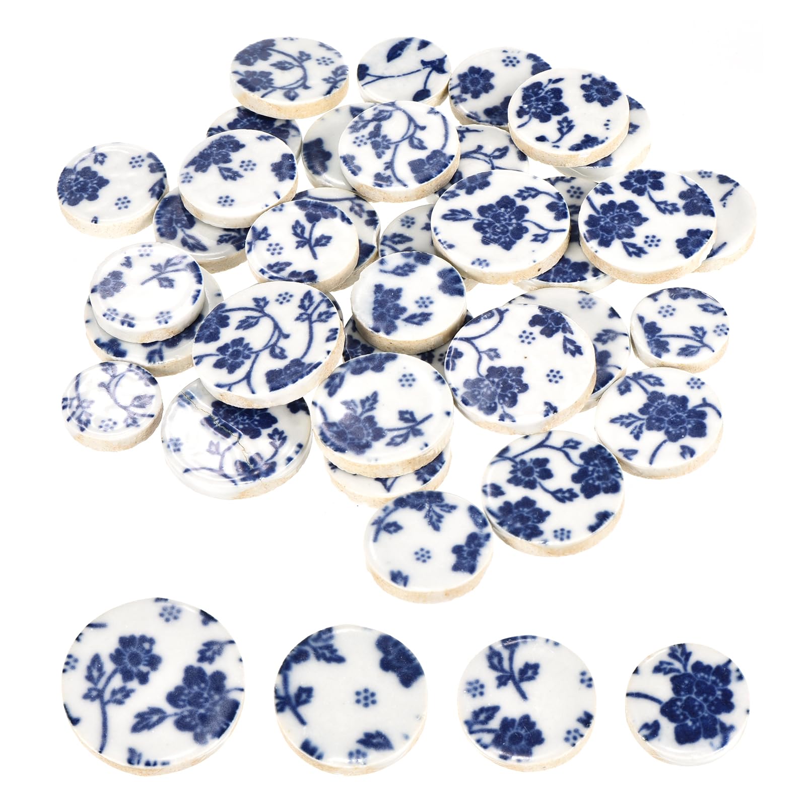 

uxcell Craft Ceramic Mosaic Tiles 200g Round Blue and White Ceramic Mosaic Kit for Garden Paving Stone Cup Pads Set, Tiles,