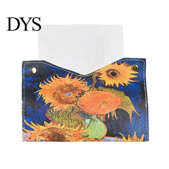 Desktop Napkin Container PU Leather Tissue Box Cover with Wild Rose/Sunflower Pattern, Foldable Organizer, Holder Reusable Storage Case, Facial Paper