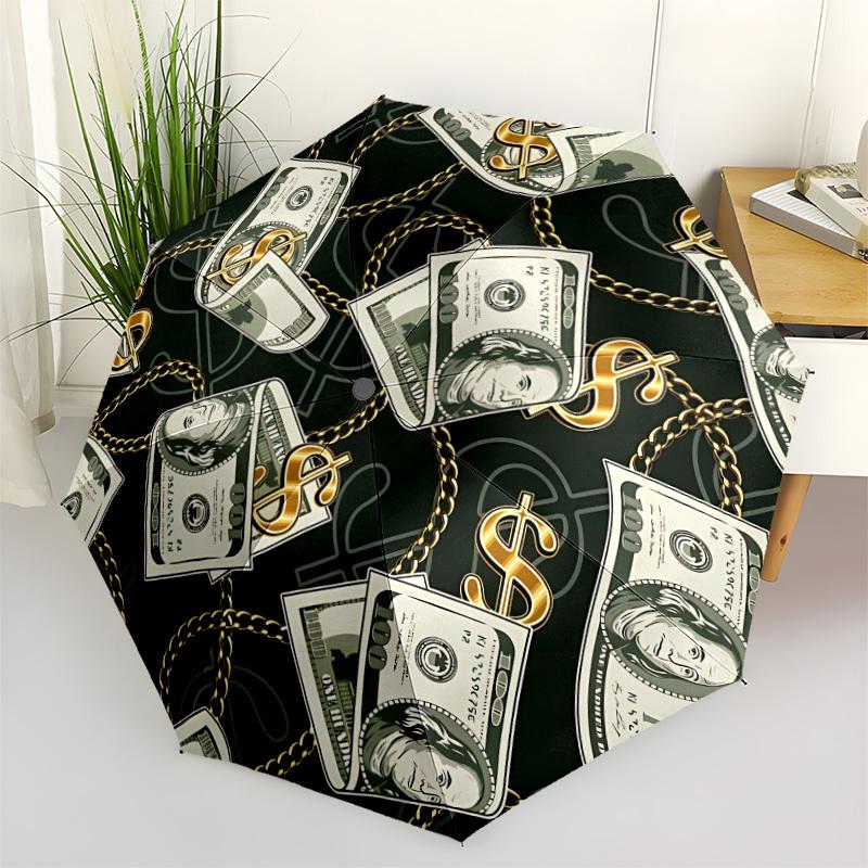 1pc Money Chains Automatic Folding Umbrella - Compact 8-Rib Design, Durable Plastic & Iron, Lightweight for Outdoor Daily Use221