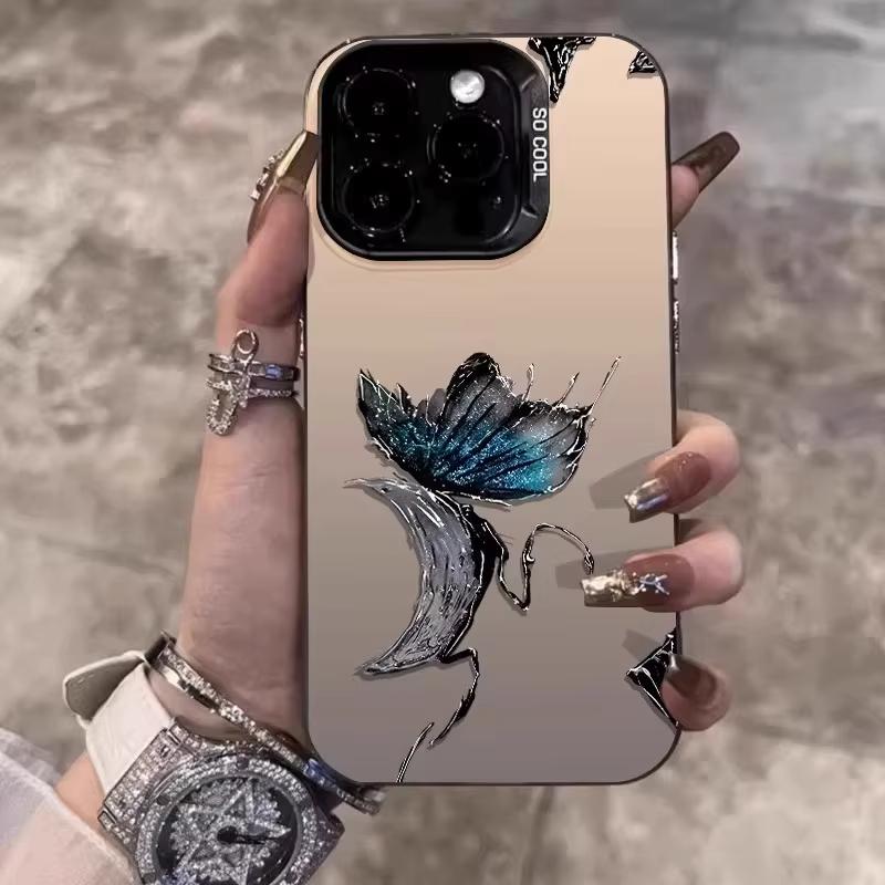 Dark Blue Butterfly Art Phone Case for iPhone 17 16 15 14 13 12 11 Series Pro Max Plus