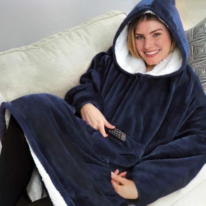 YUD Flannel Hoodie Couverture Chaude Douce Robe Sweat Pull avec des Manches Velvet Épaisse Plaid Couverture Sweat à Capuche Doux