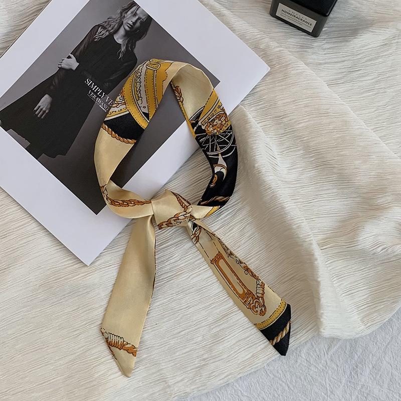 Long silk scarf, new thin and narrow decorative scarf, multi-purpose headscarf, headband, hair tie, bag streamer, gift box strap.