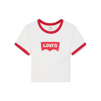 Levis Letter Print Crew Neck Short Sleeve T-Shirt Women Tops White A3523-0061