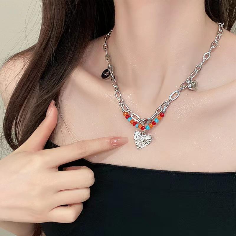 2024 Vintage Double-Layer Pearl Necklace with Heart Pendant
