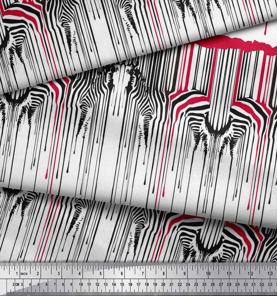 Soimoi Japan Crepe Satin Fabric Umbrella & Zebra Animal Skin Print Fabric by the metre 42 Inch