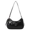 Solid Color Oil Wax Leather Crossbody Bag Elegant Underarm Bag Trendy Crescent Bag  Casual Wear