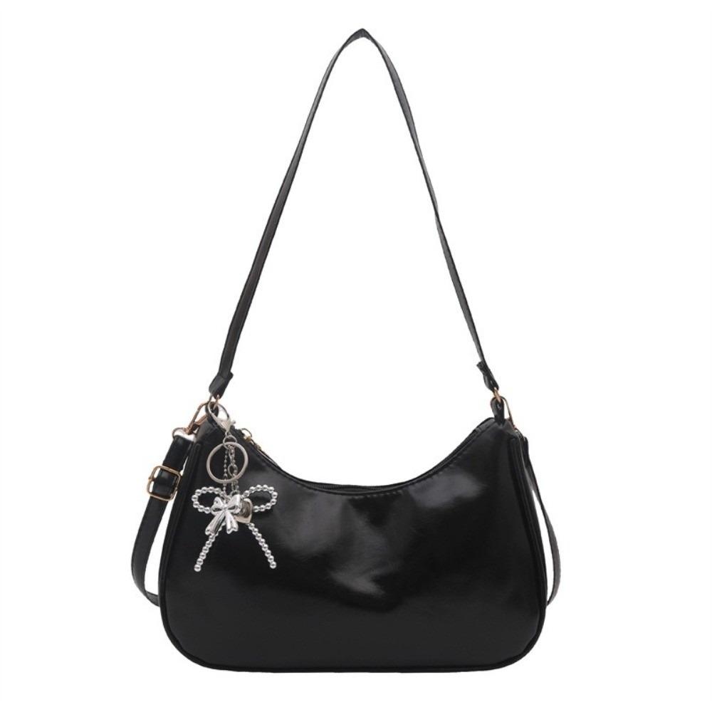 Solid Color Oil Wax Leather Crossbody Bag Elegant Underarm Bag Trendy Crescent Bag  Casual Wear