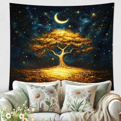 Goldener Baum des Lebens Wandteppich Wanddekoration für Schlafzimmer Gemütliche Atmosphäre Einzigartiger Wohnstil und Ruhige Wohnraumverbesserung
