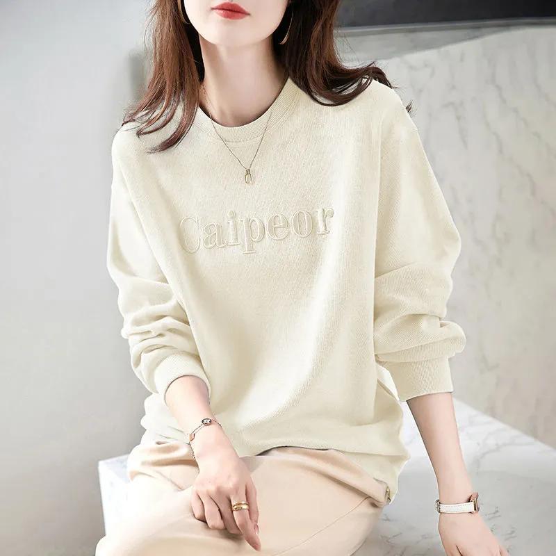 Sweatshirt for Women Cotton Oversize EmbroiderySlimming Loose Round Neck Casual Pullover Long Sleeve Spring Sweatshirt Top