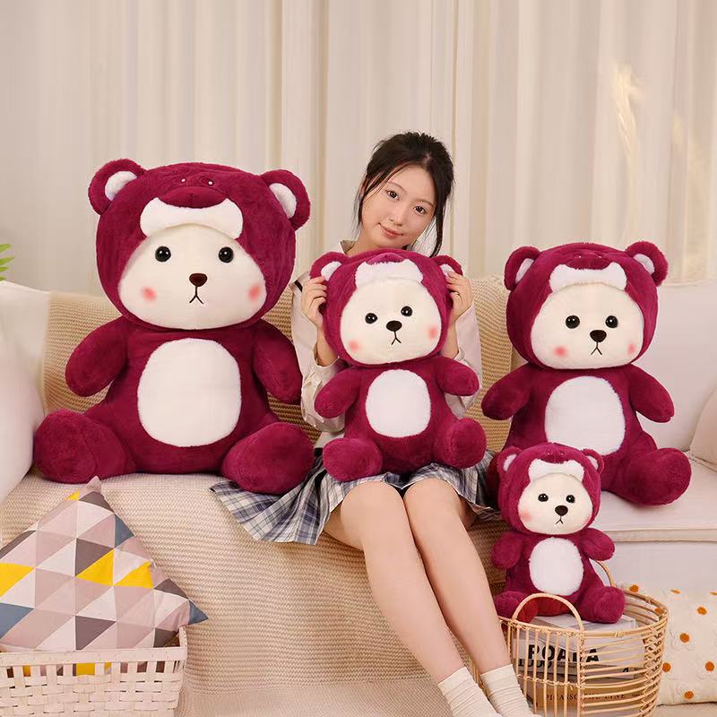 New Strawberry Transformed Bear Doll Stuffed Plush Toy Doll Cartoon Anime Fun Doll for Children's Birthday Gift Cute