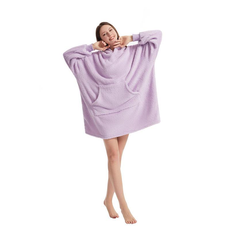 Autumn Winter Comfort Loose Double-sided Velvet Hoodie Thickened Wearable Blanket New Home Clothing