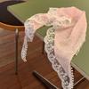 Beige Floral French Lace Triangle Scarf: Versatile Headscarf, Hairband, or Bag Accessory