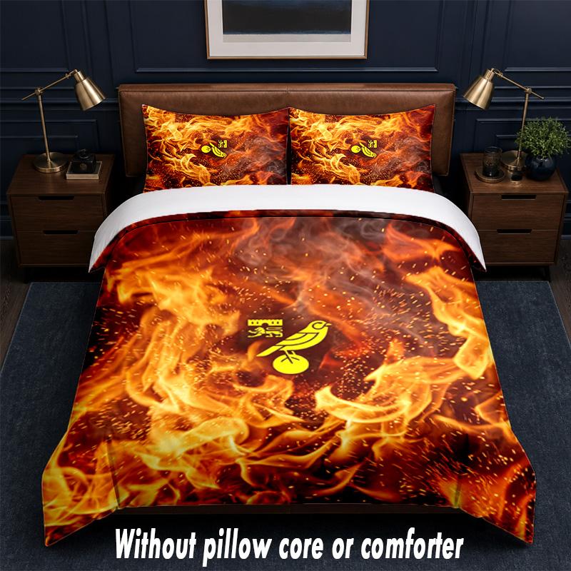 Norwich City Football Design Bed Bedding Set 1 Duvet Cover + 2 Pillowcases Soft Breathable Household Bed Linens