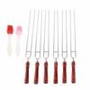 6pcs Barbecue Fork 2pcs Silicone Barbecue Brush Stainless Steel Roasting Stick U-shaped Hot Dog Fork with Wooden Handle