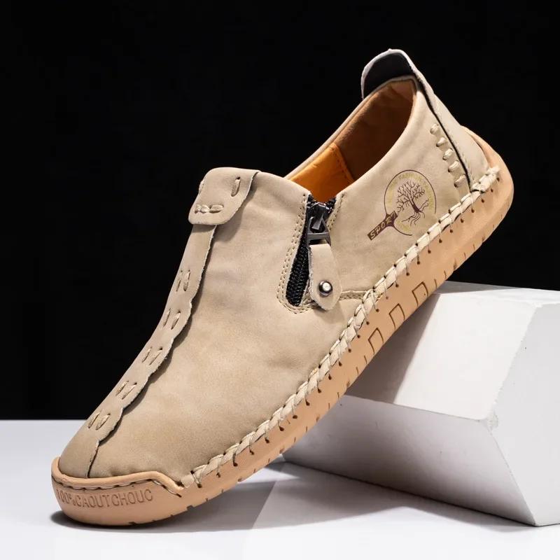 Fashion Handmade Leather Men Shoes Casual Slip on Loafers Breathable Leather Shoes Mens Flats Hot Sale Moccasins Tooling Shoes Plus Size