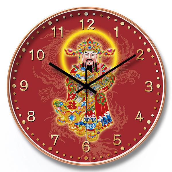 8-inch 20cm Chinese Style Chinese God of Wealth Wall Clock Living Room Wall Clock Household Mute Clock